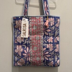 NWT - Salrosa Floral Quilted Tote-bag Blue and Pink 100% Cotton